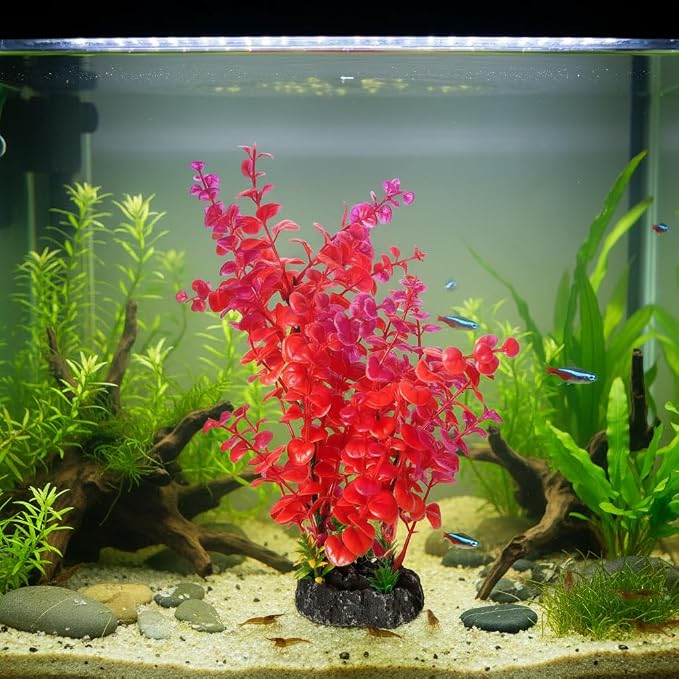 Mipukbay Red Aquarium Plants - Artificial Plastic Fish Tank Decor, Realistic Ornament Safe for Fish & Shrimp, Low-Maintenance Aquascaping Plants for Freshwater/Saltwater Tank Landscaping