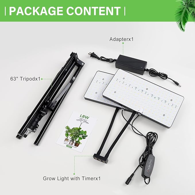 LBW Grow Lights for Indoor Plants, 428 LEDs Full Spectrum Plant Light | 2-Head Grow Lamp, 3/6/12H Timer, 6 Brightness Levels, 3 Switch Modes, 68" Height Adjustable Stand