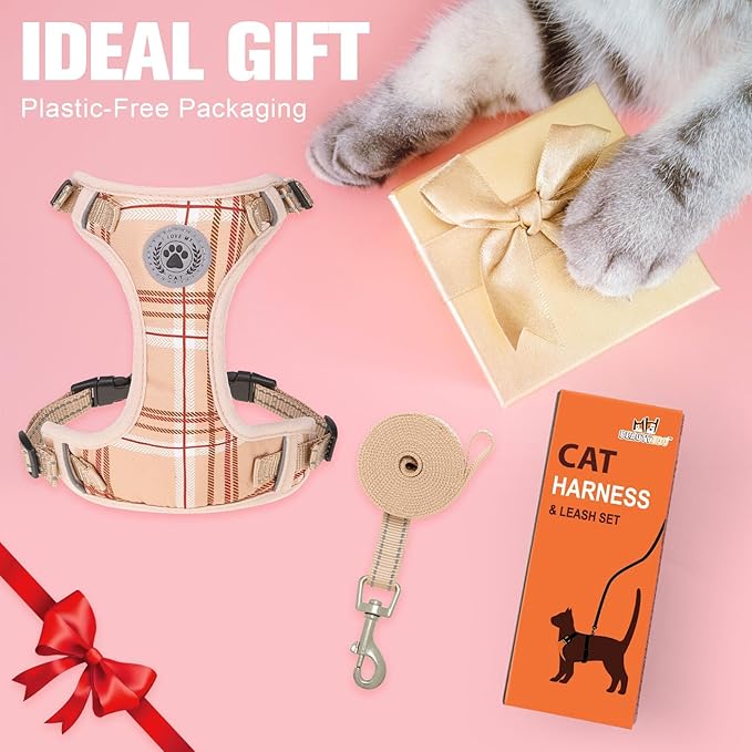 BEAUTYZOO Cat Harness and Leash Set for Walking Escape Proof, Neck Release Adjustable Harness for Kitten Puppy Small Medium Large Cats, Soft Cute Easy Control Small Cat Harness for Cats Boy and Girls