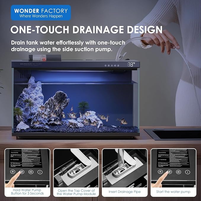 5 Gallon Smart Fish Tank App-Controlled Glass Betta Aquarium Starter Kit | Auto Feeder, 7 Colors LED Light, Temperature Display, Dual Filtration Quiet Pump, Download Free App 'SmartLIfe'