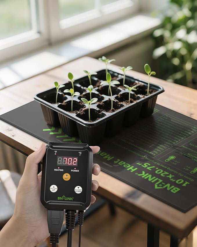 BN-LINK 10" x 20.75" Seedling Heat Mat with Thermostat Controller Combo Set | Plant Heating Pad for Seed Starting with Temperature Control, Warming Mat for Indoor Growing, Plants Germination, ETL Listed
