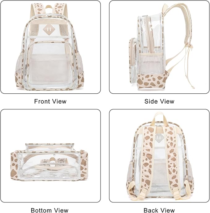 Clear Backpack for Girls Women School Bookbag Heavy Duty Transparent Backpacks (Corduroy Cow Print Khaki)