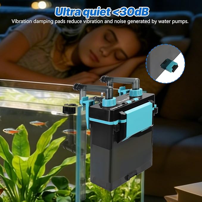 External Hang-On-Back Aquarium Filter, 4-Stage Filtration Fish Tank Filter with Oil Skimmer, Adjustable Flow & Oxygenation, Duckbill Nozzle & Shower Spray Bar, Power Filter for 30-60 Gallon