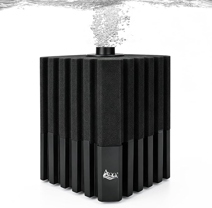 AQQA Aquarium Sponge Filter with Quartz Bio Media, Whisper Quiet Air-Driven | Corner Filter for Fish Tank, Submersible Bio Foam Filter for Breeding Fry Betta Shrimp (Large for 20-50 Gallon)