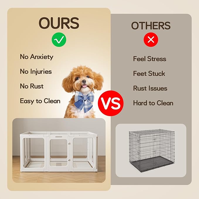 Jalove Acrylic Dog Playpen Indoor, 12 PCS Plastic Pet Playpen with Door, 24â H Clear Pet Play Pen for Puppy Cat Rabbit Ferret, Easy Assemble Dog Pen, Preferable for Small Cage, White