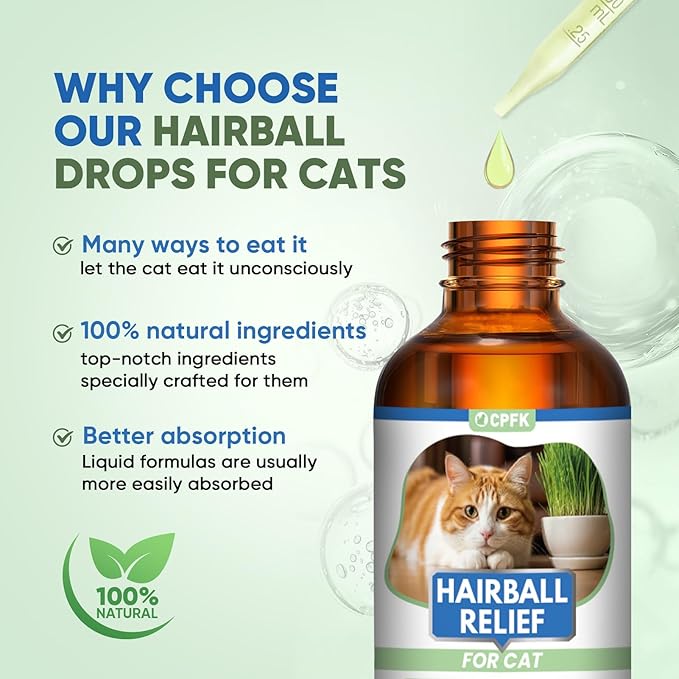 Cat Hairball Remedy Drops, 60 ml (2 fl oz) 2 Pack Cat Hair Ball Treatment Furball Control Relief Helps Eliminate and Prevent Hairballs for Indoor Cats Supports Skin and Coat Digestion