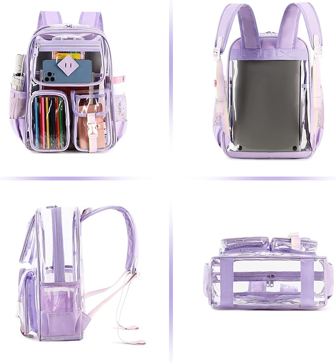 PIG PIG GIRL Clear Backpack for School,Heavy Duty PVC Transparent Bookbag for Girls Stadium Approved See Through Backpack