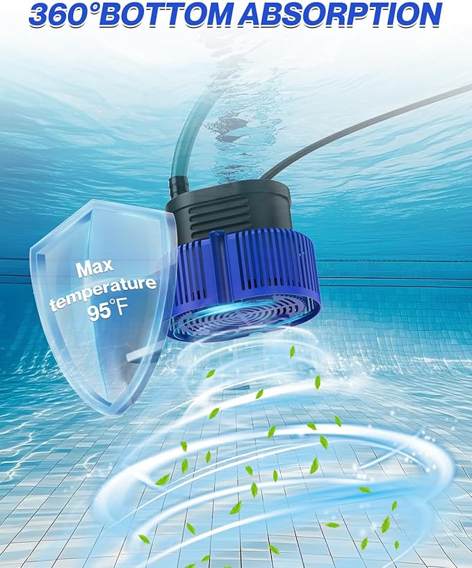 Pool Cover Pump above Ground - Submersible Water Sump Pump Swimming Water Removal Pumps, with Drainage Hose & 25 Feet Extra Long Power Cord, 850 GPH inGround, 3 Adapters