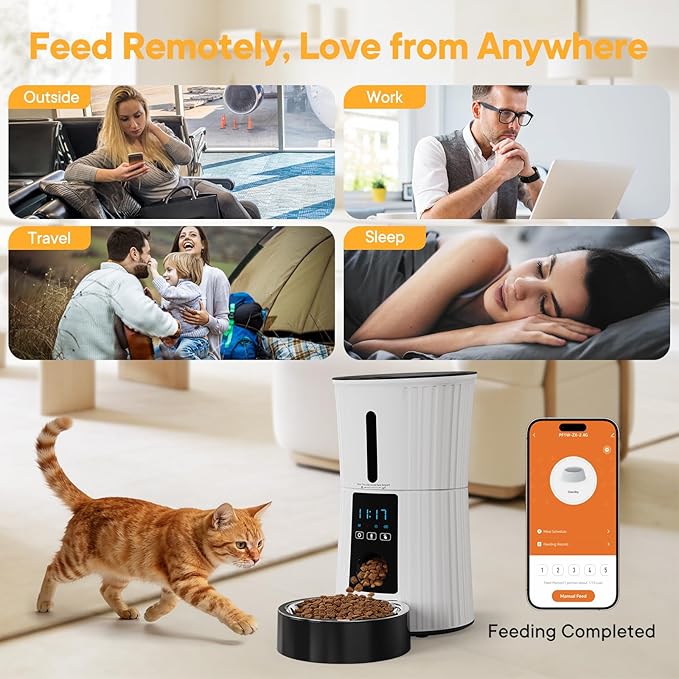 NEWBULIG 4L Automatic Cat Feeder with APP, Timed Pet Feeders for Dry Food with Portion Control, 1-10 Meals Per Day, Dog Food Dispenser with 10s Voice Recorder, Dual Power Supply, Desiccant Bag(White)
