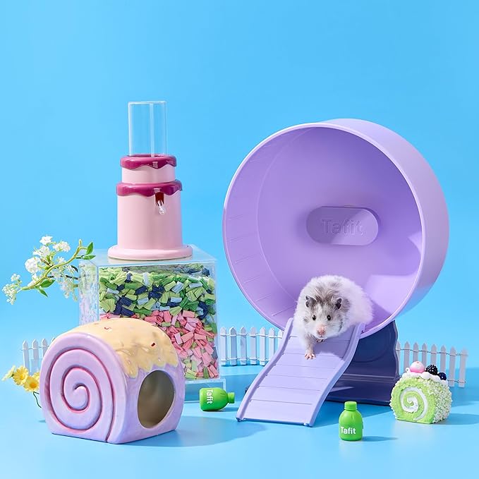 Silent Hamster Wheel 8.7 Inch Dual-Bearings Small Animals Quiet Running Exercise Wheels, Height Adjustable for Dwarf Hamsters, Gerbils, Mice, Hedgehog, Lemmings, or Other Small Pets,Taro Purple