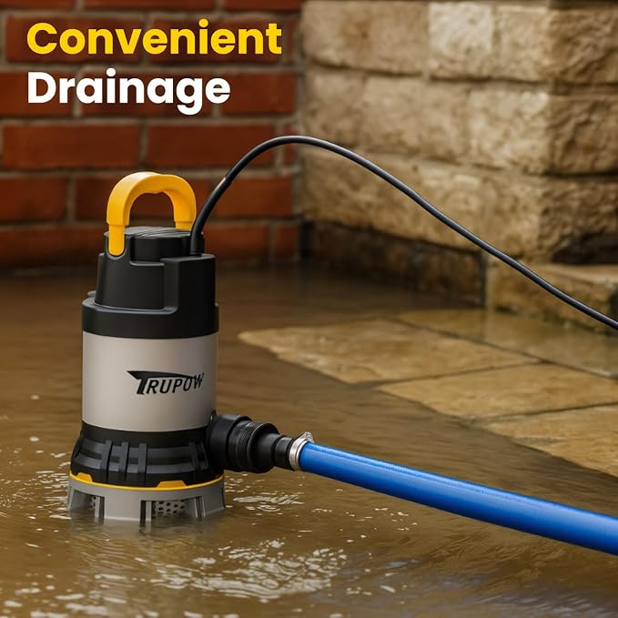 1 HP Sump Pump 4000 GPH Clean/Dirty Stainless Steel Submersible Water Pump Portable Electric Utility Pump with Folding Handle for Swimming Pool Garden Basement Tub Pond Draining
