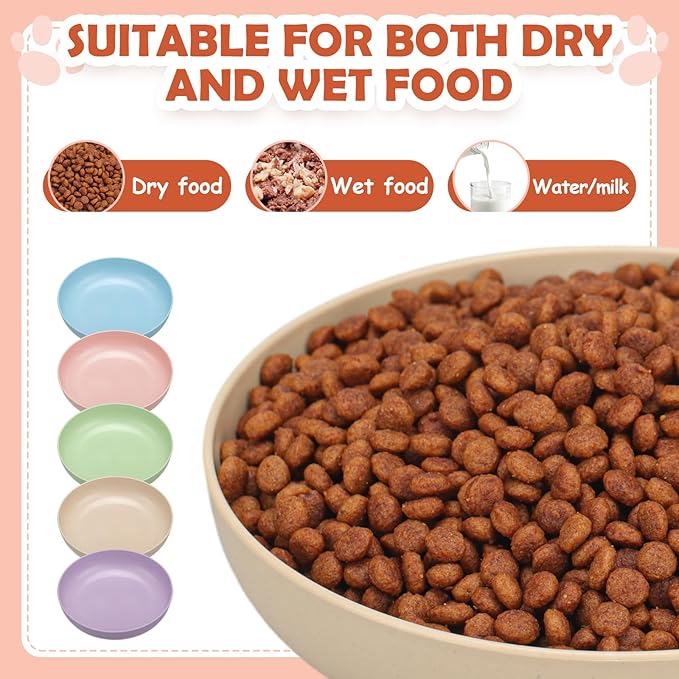 10 Pcs Whisker Fatigue Cat Bowl, 5.5 Inch Shallow Cat Food Dish with Non Slip Feet Flat Cat Food Plates Kitten Cat Food Bowl Set for Wet Food and Water