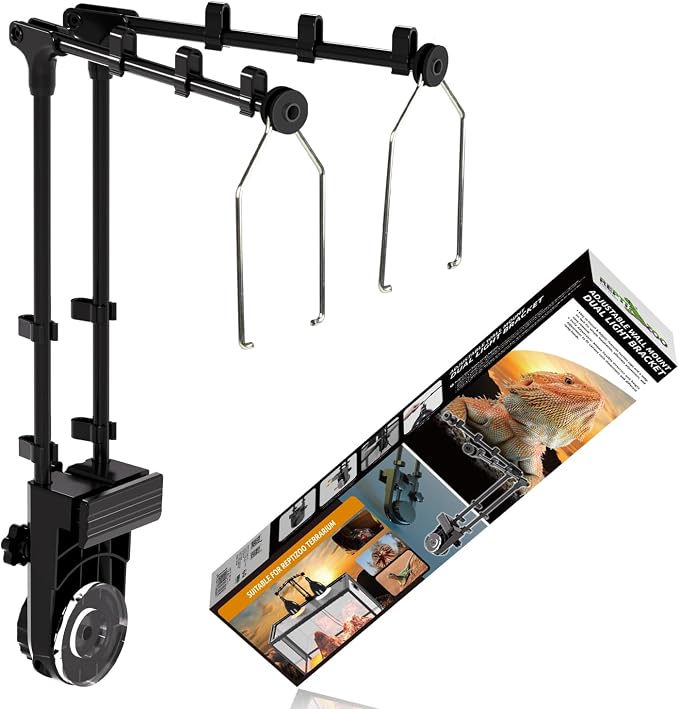 REPTI ZOO Dual Reptile Lamp Stand, Reptile Light Stand with Two Flexible Brackets, Height Adjustable (13.4 inch to 18.5 inch) for Hanging Heat Lamp Holder and Light Fixture