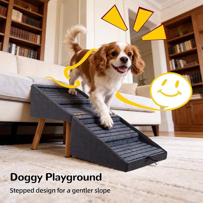 Dog ramp for Small Dogs, 2-in-1 Pet Steps & Ottoman - Foldable Dog ramp for Couch, Non-Slip Wooden Pet ramp for Puppy Senior Injured Dogs, Black, XL(17.13H)