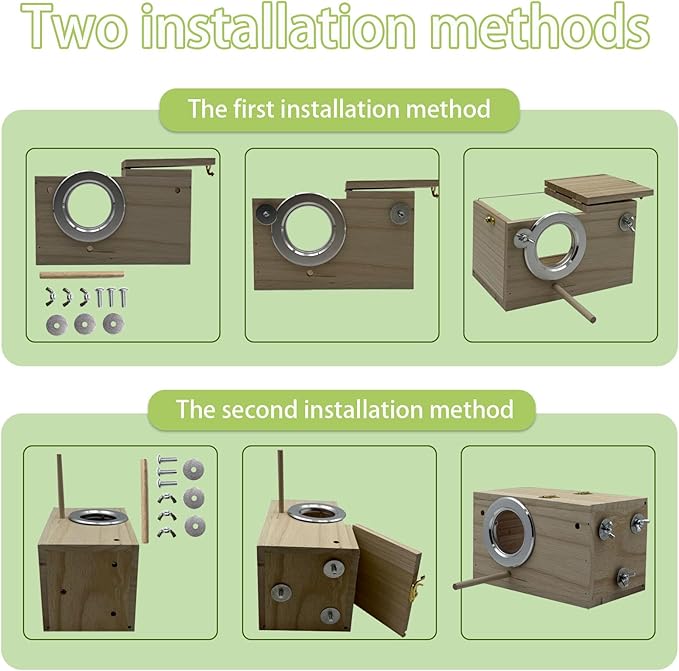 Parakeet Nesting Box, 9.65 X 5.12 X 5.12 INCH Transparent Bird Nest Breeding Box with Perch Parrot Mating Box Wood Bird House Aviary for cage (M Horizontal Wood)