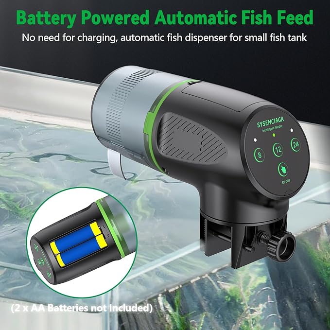 Automatic Fish Feeder for Aquarium, Auto Food Dispenser with Timer, 200 ml Fish Feeder for Pellets Granules & Strips, 360° Rotation Automatic Fishs Dispenser for Small Tank, Big Aquariums & Pond
