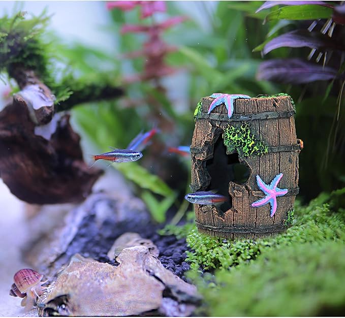 WishLotus Aquarium Fish Tank Decorations, Aquarium Hideout House Theme Plastic Plants Fish Cave Aquarium Castle Mermaid Ornaments, Shipwreck Hideouts Fish Tank Accessories Décor