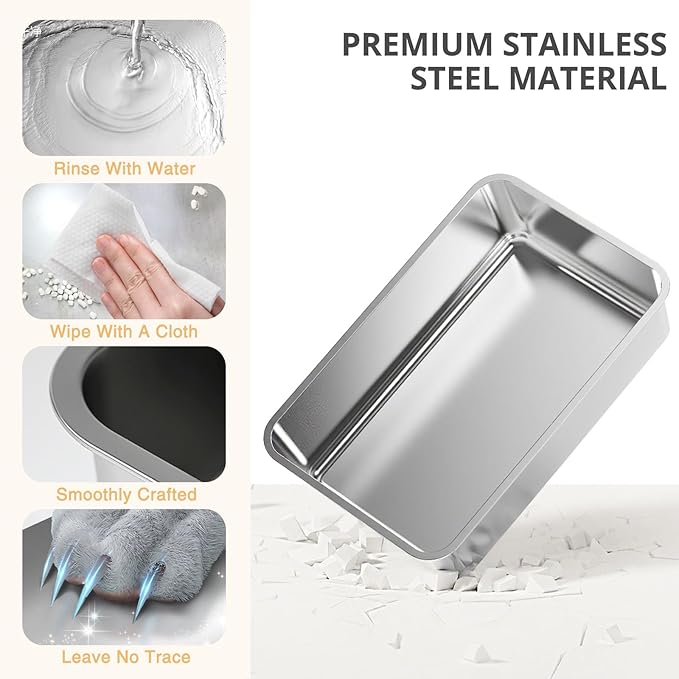 Stainless Steel Cat Litter Box Fully Enclosed, Extra Large Metal High Sided Cat Box with 120° Fully Transparent See-Through Flip Lid, Scoop & Mat - Black - XL