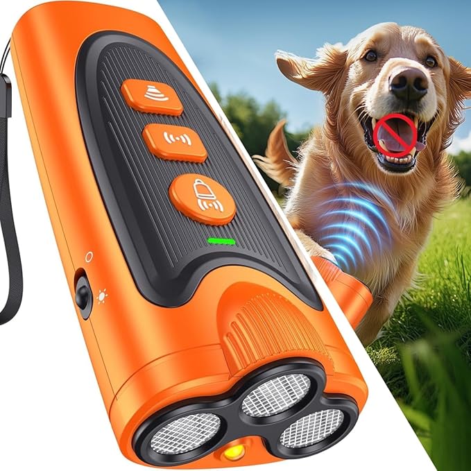 Dog Bark Deterrent Device, 3X Ultrasonic Anti Barking Device for Dogs, 6 Training Modes & 23 FT Range Stop Neighbors Dog Barks, Portable Dog Training Tool with Flashlight Indoor Outdoor Use, Orange
