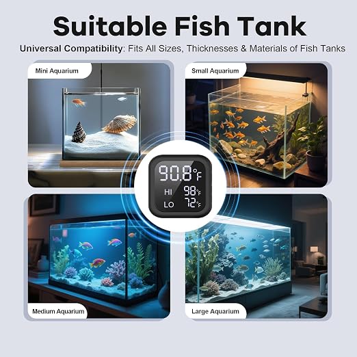 Smart Digital Fish Tank Thermometer,Aquarium Thermometer | LED Display, ยฑ0.9ยฐF, Alarm for Aquarium & More | 5-200 Gallon | High/Low Temperature Alert