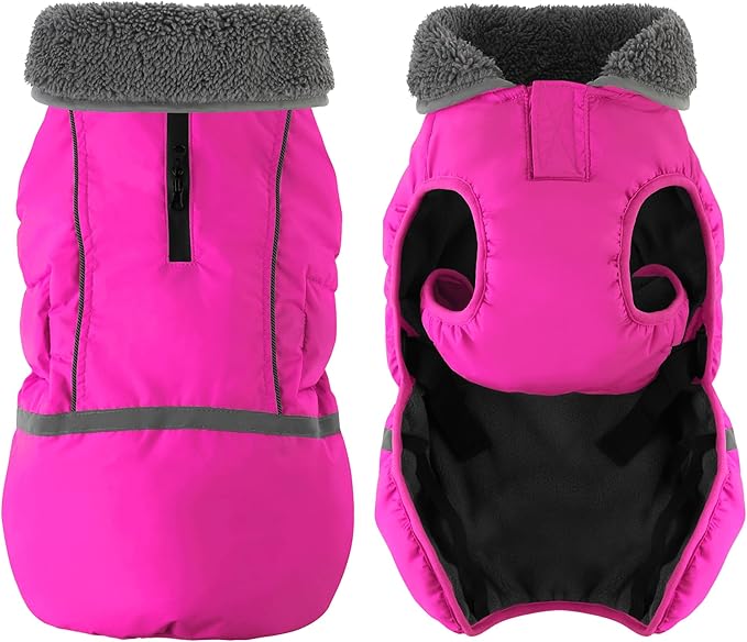 Dogcheer Warm Dog Coat, Christmas Dog Jacket Waterproof Puppy Winter Coat with Buckles, Reflective Adjustable Pet Snow Jacket Turtleneck Fleece Sweater for Small Medium Large Dogs - Pink, 2XL