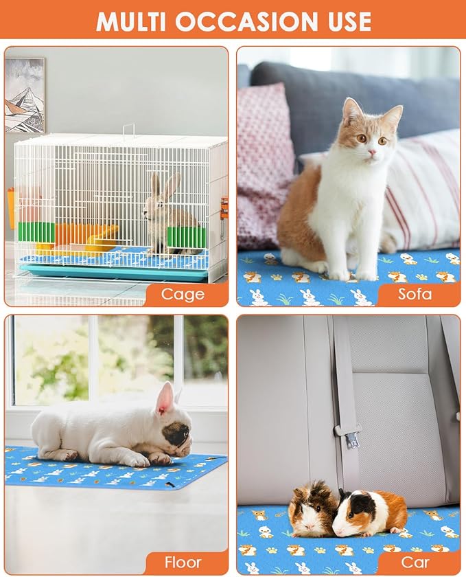 Bissap 2 Packs Guinea Pig Cage Liners, 24''X36'' Washable Guinea Pig Pee Pads Non Slip Reusable Fast and Super Absorbent Bedding for Small Animals Rabbit Hamster Chinchillas Rat - Blue