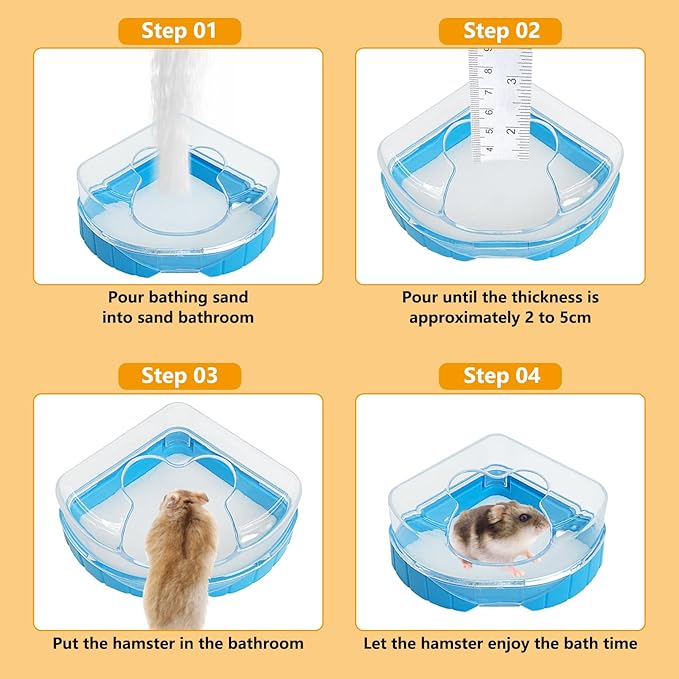 kathson Hamster Sand Bath Kit, 2LB Bathing Sand for Gerbils with Plastic Sandbox Chinchilla Cleaning Powder Dust Free Small Animals Showering Sand for Rodent Mice Rat Mouse