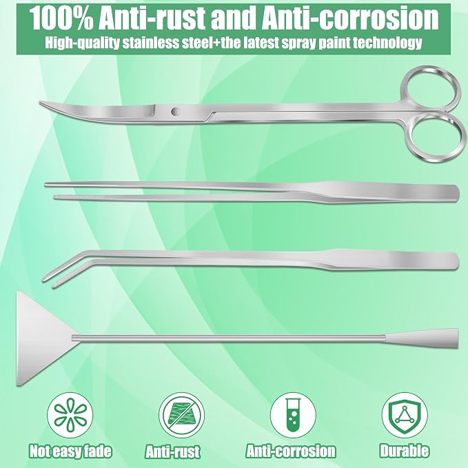 Aquarium Aquascape Tools Kit, 4 in 1 Anti-Rust Aquatic Plant Aquascaping Tool Stainless Steel Black Tweezers Scissors Spatula for Aquarium Tank Clean Fish Tank Aquascape Accessories Set