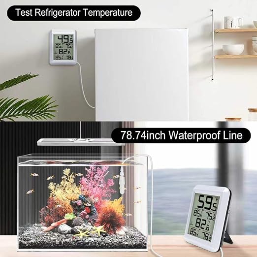 Urageuxy Digital Indoor Outdoor Thermometer Wired, Indoor Outdoor Temperature Monitor with Min/Max Record and Probe Sensor for Home, Office, Greenhouse, Aquarium, Refrigerator, Freezer (White)