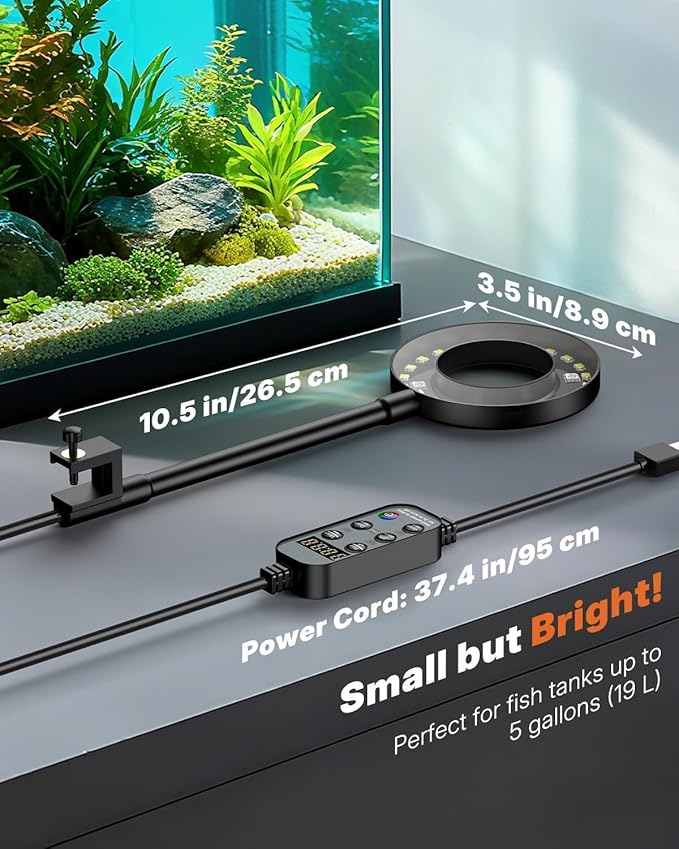 Pawfly Aquarium Light, 6 W Bluetooth Fish Tank Light, Full Spectrum Clip On Aquarium Lights for 1-5 Gallon Tanks, USB 24/7 LED Lights with Timer & Adjustable Brightness (Adapter Not Included)