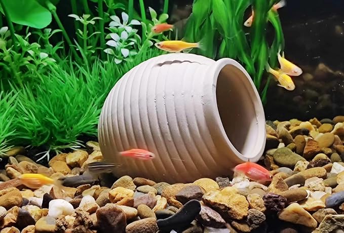 SpringSmart Aquarium Decor Rock Betta Fish Tank Decorations Ceramic Hideout Stone for Fish Shrimp Turtle Crab to Breed, Rest and Play, Small Fish Bowl Hiding Cave, Pot Shaped Betta Toys