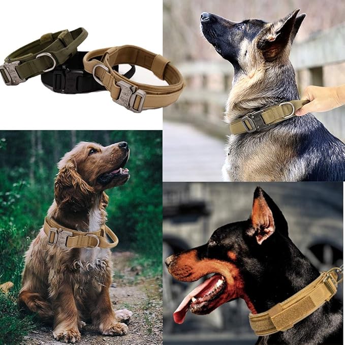 Xqpetlihai Tactical Dog Collar Adjustable Military Nylon Dog Collar with Control Handle and Heavy Duty Metal Buckle for Medium and Large Dogs (Brown,XL)