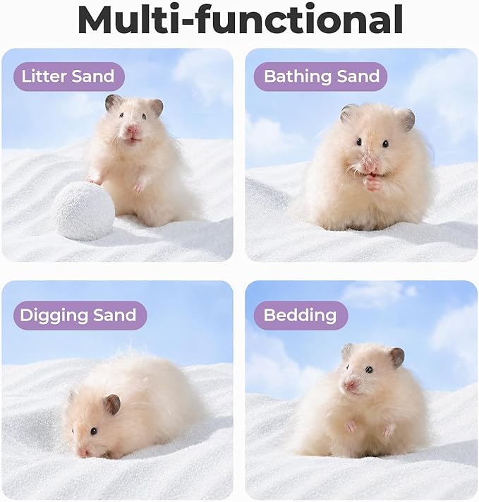 mini&moe Hamster Sand Bath - Low-Dust Bathing Sand with Odor Control & Oil-Absorbing, Dual-Use Potty Litter for Hamster, Gerbils, Chinchillas, Mice and Other Small Pets