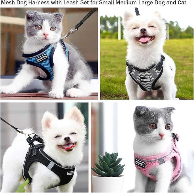 Dog Harness with Leash Set, No Pull Adjustable Reflective Step-in Puppy Pet Vest Harnesses for Small Medium Large Dogs and Cats,Pink Green XXS