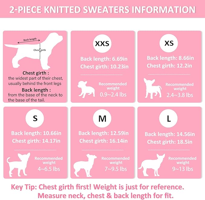 Chihuahua Yorkie Sweater, 2 Pieces Dog Sweaters for Small Dogs, Turtleneck Knitted Dog Clothes for Small Dogs, Winter Warm Pullover Sweaters, Pet Cat Sweater Cold Weather Puppy Clothes Outfits XS