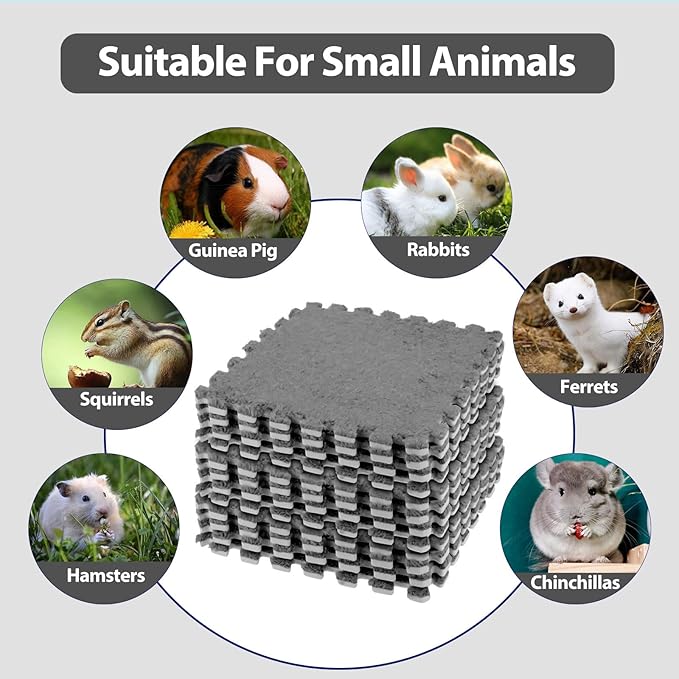 BNOSDM 12Pcs Guinea Pig Plush Pads, Reusable Rabbit Sleeping Floor Mats with Edging, Washable Guinea Pig Fleece Cage Liners, Soft Warm Bunny Bedding, Cage Pad for Small Animals (11.8", Gray)