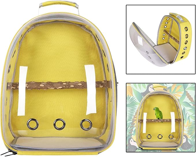 Gralara Bird Backpack Carrier for Parrots with Window for Small and Medium Birds, Yellow