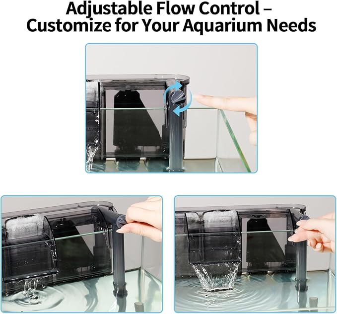 U3 Aquarium Filter with Built-in UV Sterilizer for Green Water Control,Extra-Large Filter Chamber,Anti-Splash High Walls & Extended Adjustable Intake Pipe for 30-75 Gallon Fish Tanks