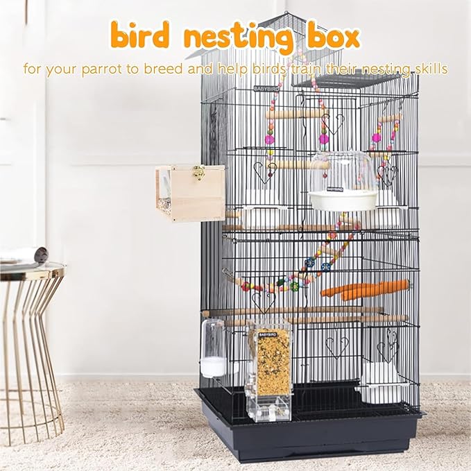 Natural Wood Nesting Box for Parakeet Birds Transparent Design Breeding Box with Perch Wood Bird Cage House for Cockatiel Lovebirds Budgie Finch Parrotlets Canary (Small)