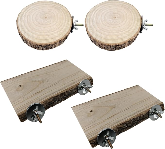 Hamiledyi Wood Bird Perch 4 Pcs Natural Bird perches Wooden Stand Platform or Budgie Conure Parrot Parakeet Cockatiel Lovebird
