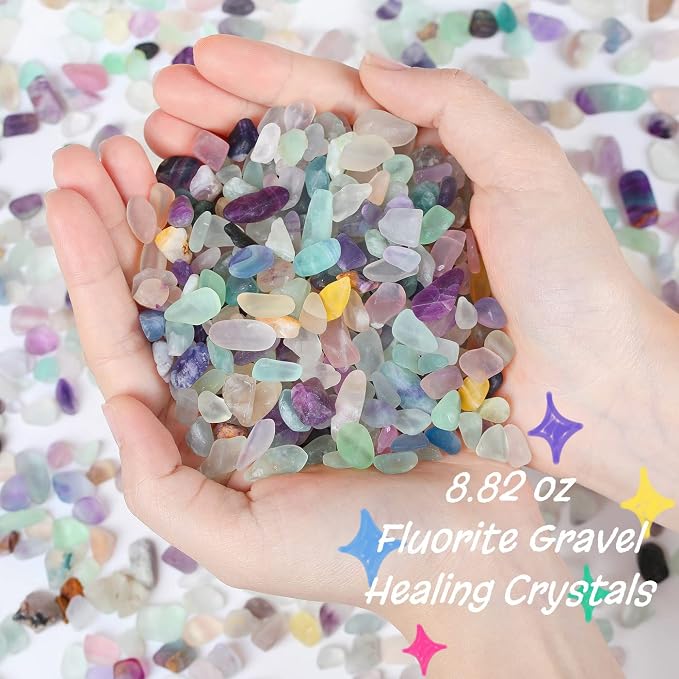 QINJIEJIE Fluorite Aquarium Gravel Fish Tank Gravel Rocks Crushed Chips | 0.55lbs Polished Chips Stone Crushed Healing Crystal Quartz Bulk for Vase Filler Pea Gravel Substrate Beta Fish Tank Decor