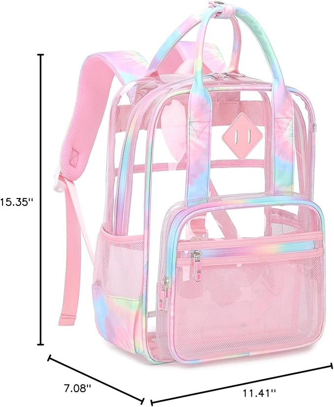 MOONBABY Small Clear Backpack for School Transparent Bookbag for Kids Heavy Duty PVC See Through Backpack Stadium Approved