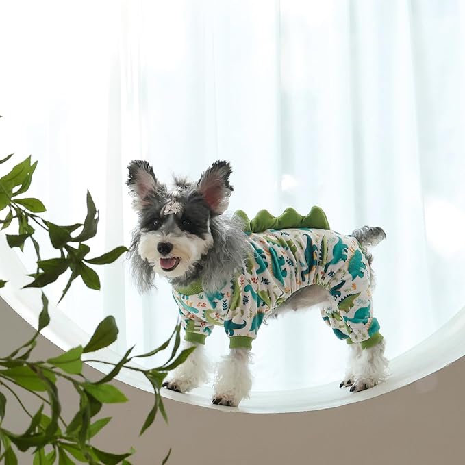 CuteBone Dinosaur Costume Dog Pajamas, Stretchy Spandex Crystal Velvet Sleepwear Coat for Small Dogs, Soft & Warm Pet Outfit Clothes for Cold Weather, Cozy Pullover Design COSP05XS