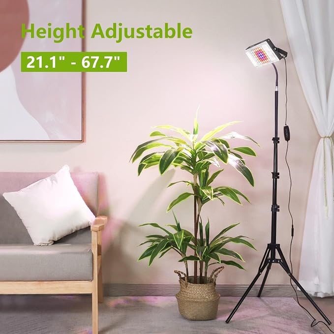 LBW Grow Light with Stand, Full Spectrum Floor Grow Light for Indoor Plants | 4H/8H/12H Auto Timer, 6 Dimmable Brightness, Floor Grow Lamp with 63" Adjustable Tripod, Ideal for Tall Plants