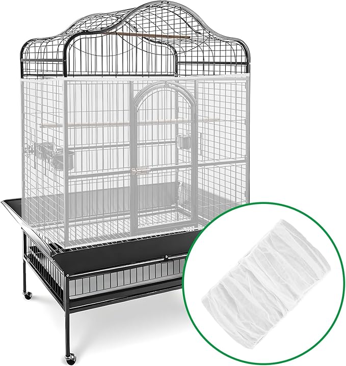 Seed Catcher for Bird Cage, Adjustable Bird Cage Seed Catcher, Stretchy Mesh Seeds Catchers for Birds Cages, White Parrot Enclosure Cover, Easy to Install & Clean
