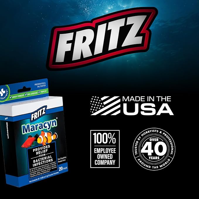 Fritz Maracyn - for Saltwater and Freshwater gram-Positive Relief from Bacterial gil, Popeye, More - Easy dose Packets, 20 Count