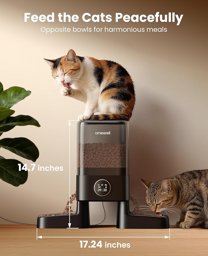 oneisall Automatic Cat Feeder with Camera for 2 Cats, 1080P HD Night Vision, 20 Cups/5L Cat Feeder Automatic, 2-Way Audio, 5G WiFi APP Remote Control Pet Feeder