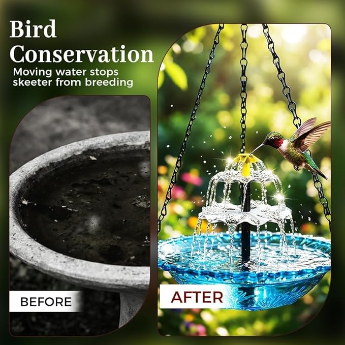 Solar Cascade Hanging Bird Bath Fountain, 2026 Upgraded Hanging Bird Bath with Flowing Water for Outdoors Garden Patio Backyard Lawn Decor (Red)