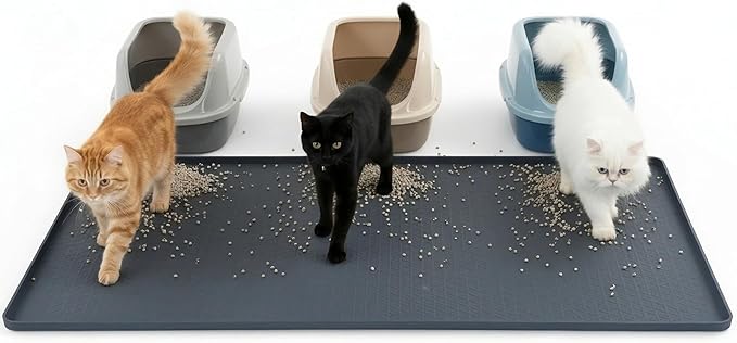 Cat Litter Mat 51" x 25.6" XL Silicone Litter Box Mat, Waterproof Non-Slip Kitty Litter Mat - Easy to Clean for Multi-Cat & Automatic Litter Boxes, Cat Mat for Litter Box with Raised Lip