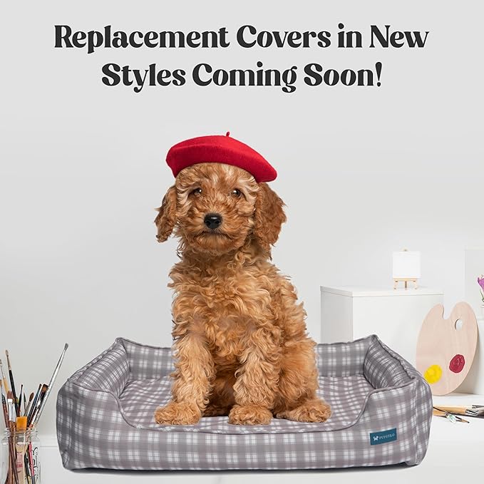 Orthopedic Bolster Dog Bed β CertiPUR-US Foam, Recycled Polyester Canvas, Washable Cover, Anti-Slip Bottom, Large, Grey Plaid β Stylish Designer Dog Sofa